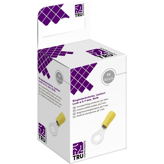 Bild von Tru Components T2010C292 Ringkabelschuh Querschnitt (max.)=6.0 mm² Loch-Ø=3.7 mm Teilisoliert Gelb 10 St., Elektronikkabel + Stecker, Gelb