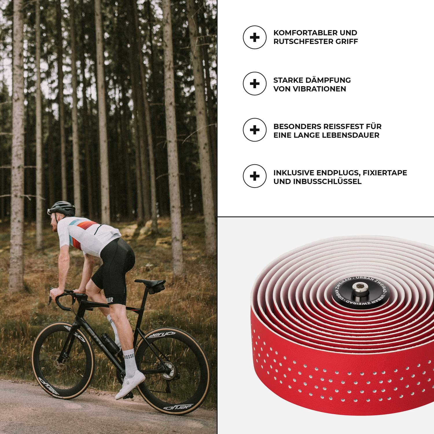Bild von URBAN ZWEIRAD Fahrradlenker URBAN ZWEIRAD Premium Extra Dry - Fahrrad Lenkerband Rennrad - Griffband selbstklebend inkl. Alu Lenkerstopfen - Gravel, Rennrad Lenkerband
