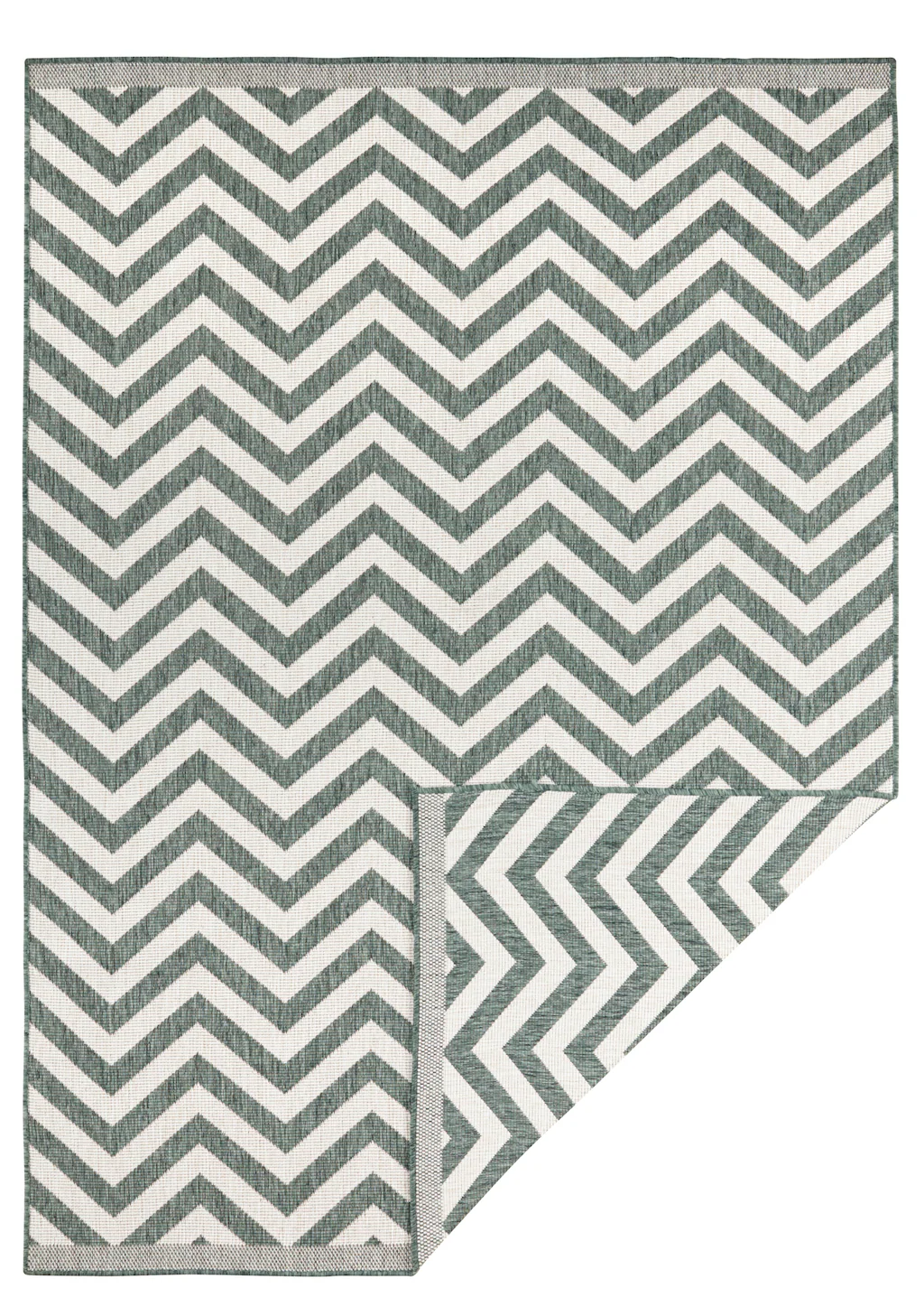 Bild von NORTHRUGS In- und Outdoor Teppich Palma 80x150cm - Wendeteppich Wetterfest Modernes Design Zick-Zack Muster Läufer für Balkon Terrasse Garten Wintergarten Wohnzimmerteppich Wasserfest in Grün Creme
