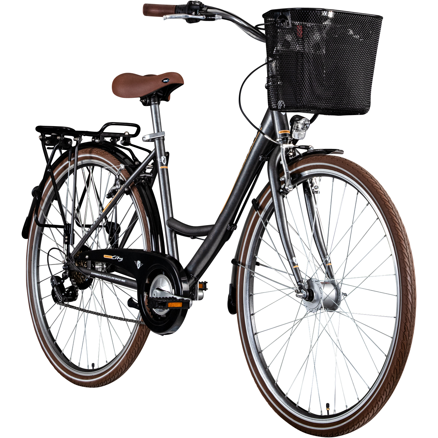 Bild von ZÜNDAPP Z700 28 Zoll Damen Fahrrad Damenfahrrad Tiefeinsteiger mit Korb Citybike Damen Hollandrad Damenrad City Bike 6 Gang Hollandfahrrad mit tiefem Einstieg 700c (weiß/grün, 46 cm)