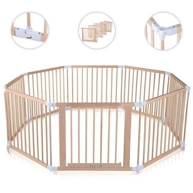 Bild von Baby Vivo XXL Laufgitter Laufstall Baby Absperrgitter Krabbelgitter Schutzgitter für Kinder aus Holz mit Tür - individuell verstellbar - 8 Elemente PREMIUM Weiß