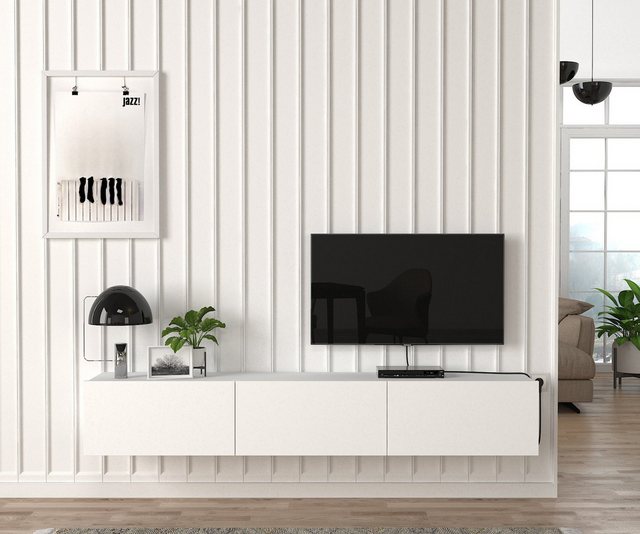 Bild von moebel17 Lowboard TV Lowboard Hängend Damla Weiß, modernes TV Lowboard in Weiß mit 3 Türen