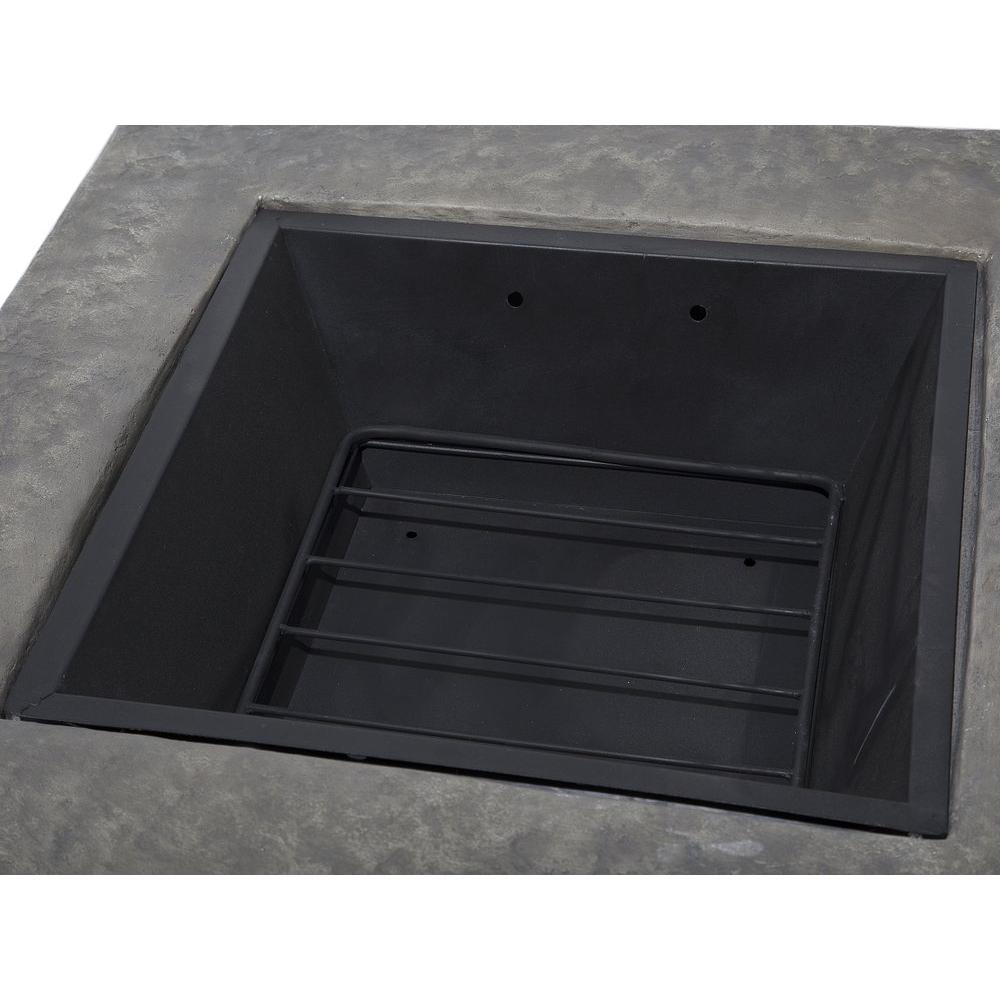 Bild von Feuerstelle Hellgrau Leichtbeton Quadratisch mit BBQ-Zubehör Grillrost Funkenschutz Schürhaken Steinoptik Rustikal Outdoor Garten Gartenzubehör