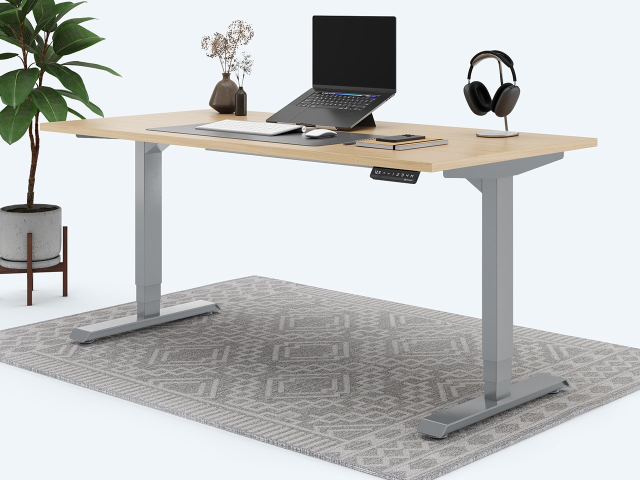 Bild von Ergotopia elektrisch höhenverstellbarer Schreibtisch / Ergonomischer Steh-Sitz Tisch mit Memory-Funktion (Ahorn, 120x80cm, Gestell Grau)