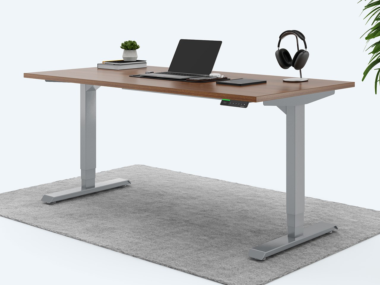 Bild von Desktopia Pro X - Elektrisch höhenverstellbarer Schreibtisch / Ergonomischer Tisch mit Memory-Funktion, 7 Jahre Garantie - (Nussbaum, 180x80 cm, Gestell Grau)