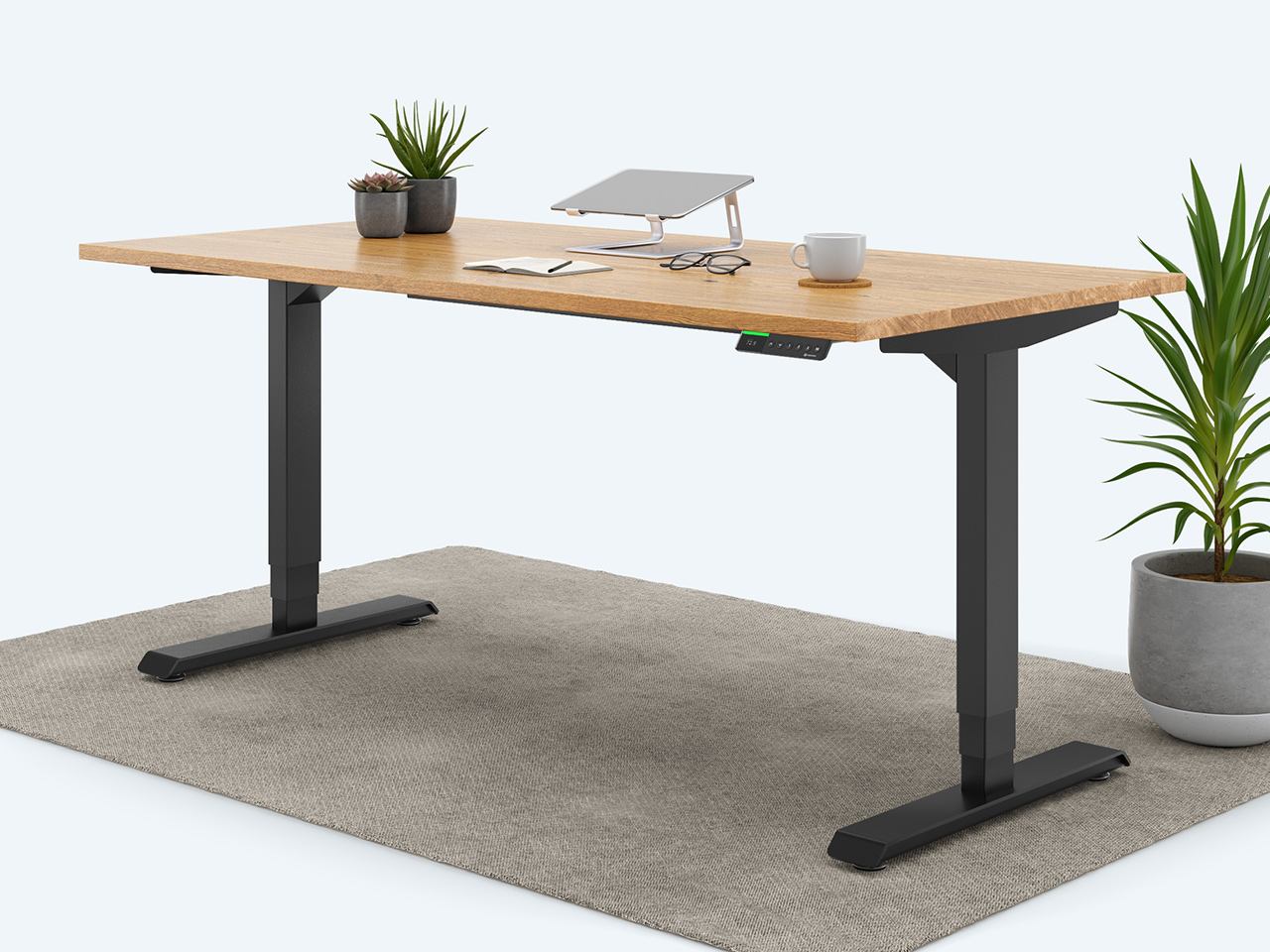 Bild von Desktopia Pro X - Elektrisch höhenverstellbarer Schreibtisch / Ergonomischer Tisch mit Memory-Funktion, 7 Jahre Garantie - (Eiche Echtholz, 160x80 cm, Gestell Schwarz)