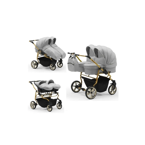 Bild von BabyMerc Zwillingswagen Duet Lux Gold 4 in 1 – Vielseitigkeit für die ganze Familie