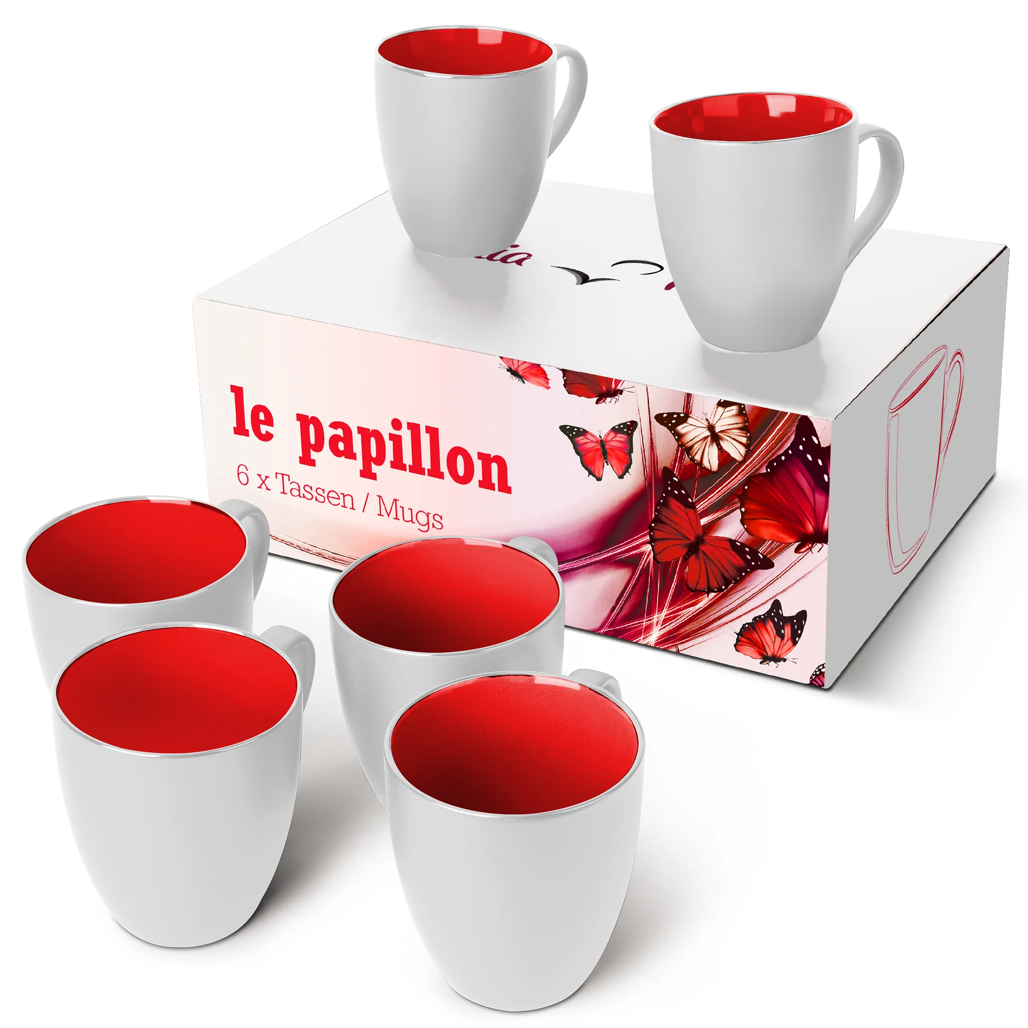 Bild von MIAMIO - Tassenset Le Papillon Au?en Wei?- Rot