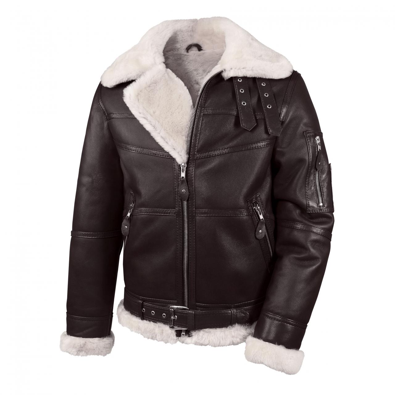 Bild von Lammfelljacke - B16 MODELL 1 ESPRESSO/WEIß Größe: M