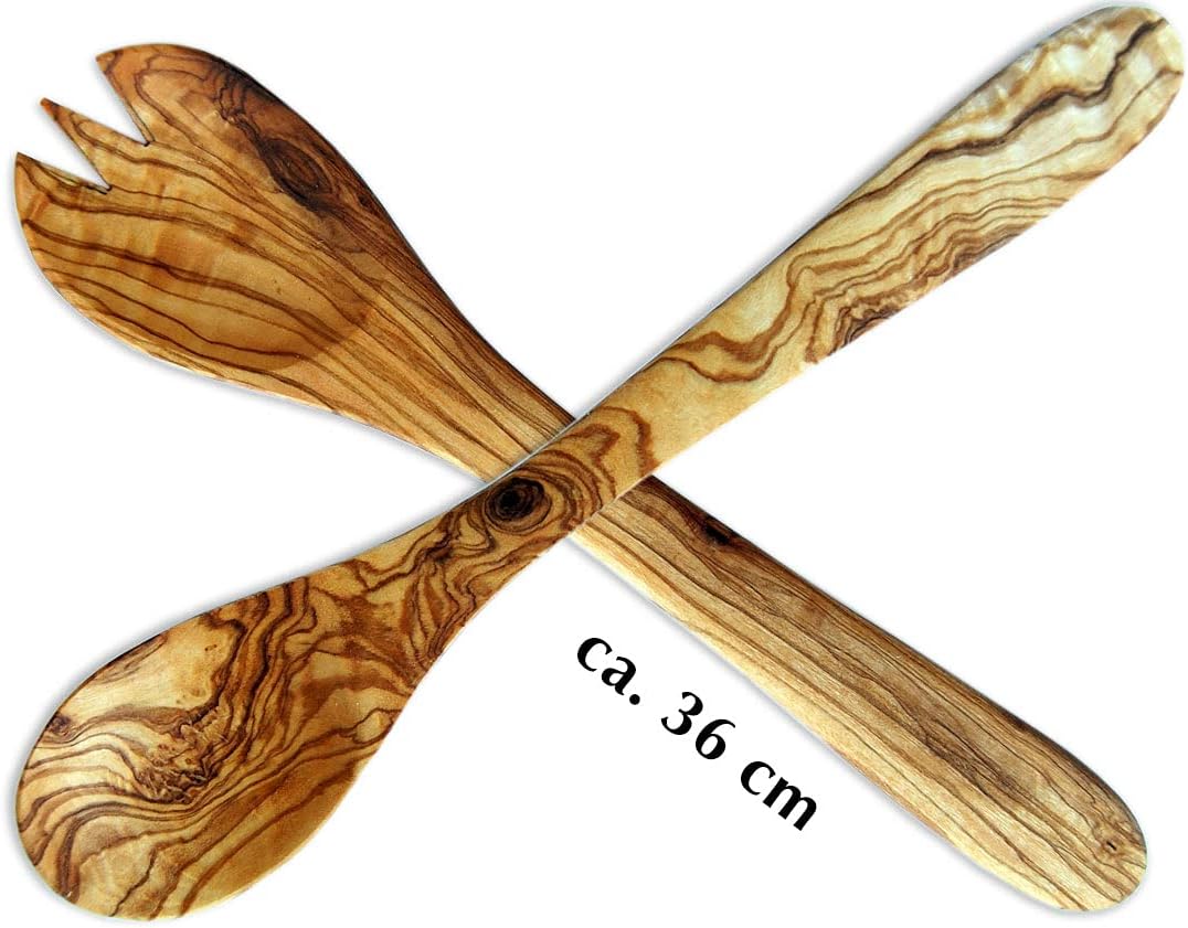 Bild von D.O.M. Salatbesteck aus Olivenholz in 21 cm, 30 cm oder 36 cm Länge- Gravur möglich (MITTEL - ca. 30 cm - Ohne Gravur)