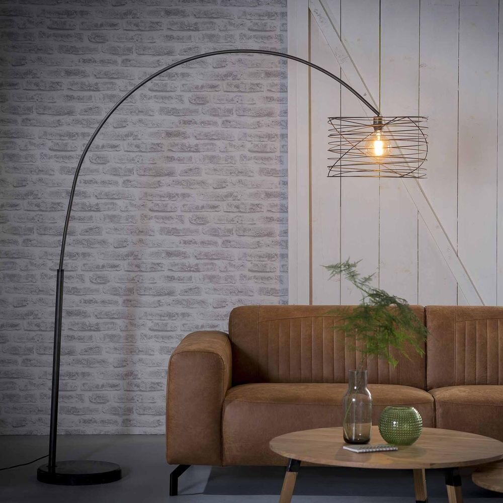 Bild von famlights Bogenlampe Wohnzimmer Riccardo, Couch Lampe für Wohnzimmer aus Metall/Stehleuchte Wohnzimmer Landhaus, Industrial retro Schlafzimmer Standleuchte, Industrie Stehlampe, Stehlampe Esstisch