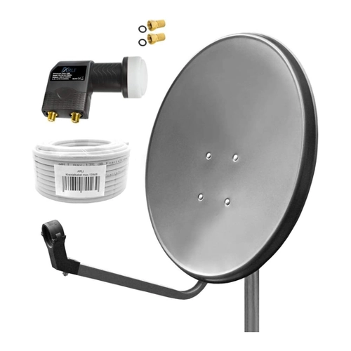 Bild von ARLI 60cm HD Sat Anlage grau + Twin LNB + 10m Koaxialkabel + Satfinder