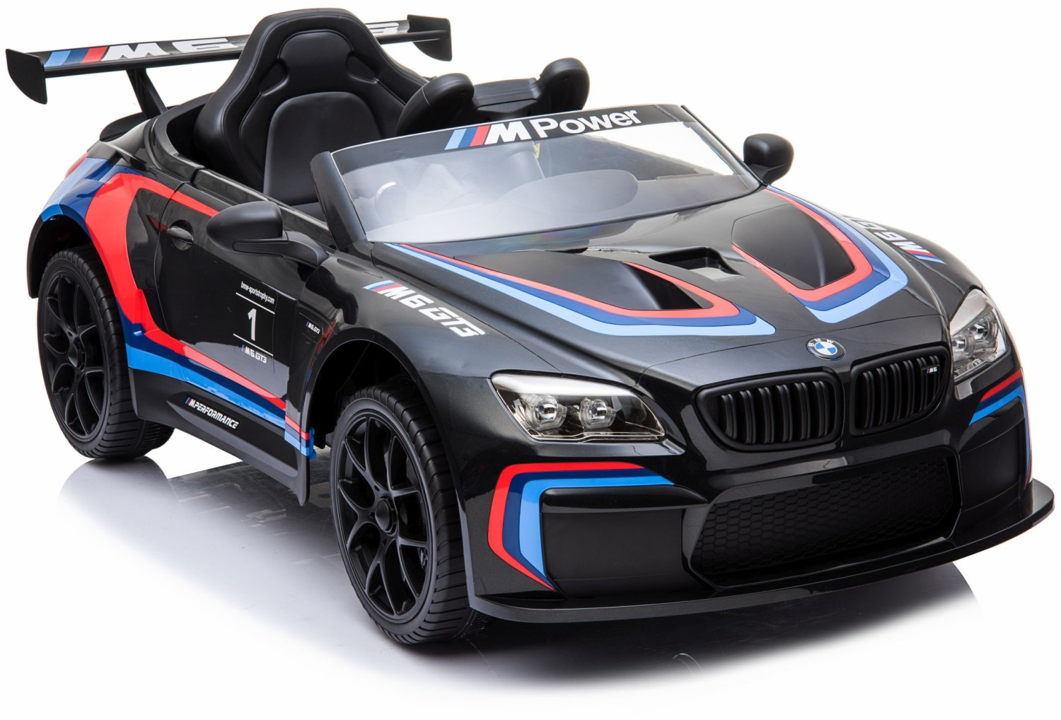 Bild von Toys Store Elektro-Kinderauto Kinder Elektroauto BMW M6 Sport Gt3 Auto Bluetooth Eva Leder Sitz, Belastbarkeit 35 kg, AUX-/USB-Anschluss, MP3 Hupe und Motorsound am Lenkrad, Fernsteuerung