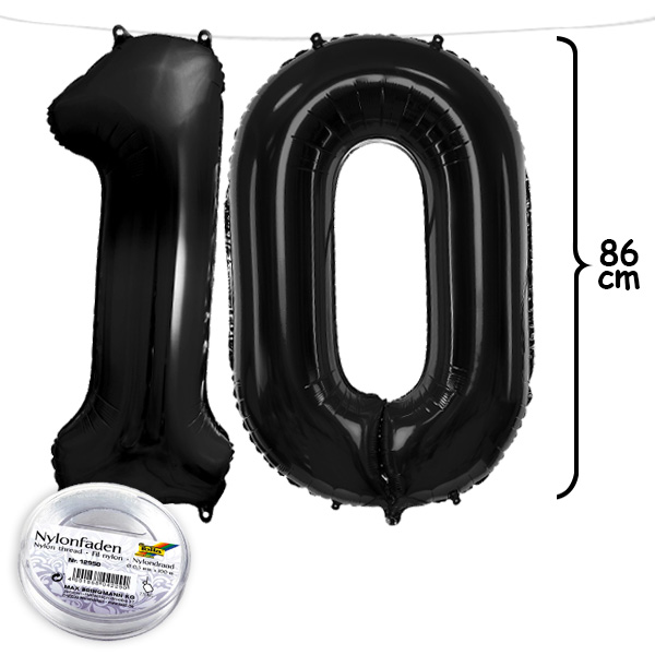 Bild von 10. Geburtstag, XXL Zahlenballon Set 1 & 0 in schwarz, 86cm hoch