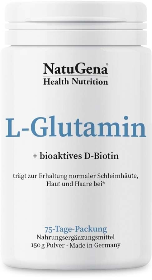 Bild von NatuGena L-Glutamin, bioaktives Biotin, trägt zur Erhaltung der Schleimhäute, Haut und Haare bei, 150 g Pulver (2.5 Monats Packung)
