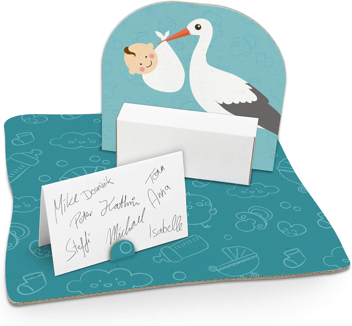 Bild von itenga Motiv Storch mit Baby Mint Türkis Pastell für Jungen & Mädchen Gast Geschenk Geburt Taufe 1. Geburtstag (Geldgeschenkverpackung)