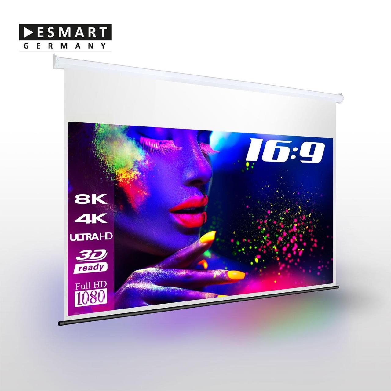 Bild von ESMART Professional MIMOTO AKUSTIK Motor-Leinwand 255 cm Bild 221 x 125 cm (100") 16:9 | Programmierbare Fernbedienung | Heimkino elektrische Projektionsleinwand