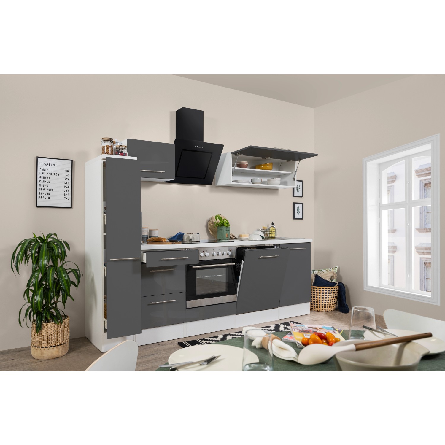 Bild von Respekta Premium Küchenzeile 250 cm Grau Hochglanz-Weiß