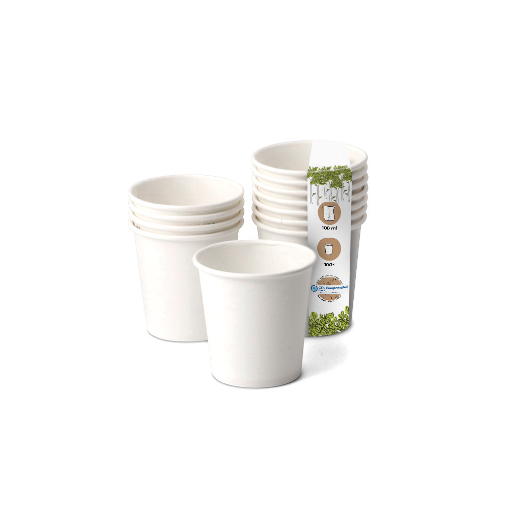 Bild von BIOZOYG 100 Stück kompostierbare Einwegbecher 100ml / 4oz Pappbecher, Trinkbecher, Wegwerfbecher, Espressobecher einwandig, weiß, kompostierbar