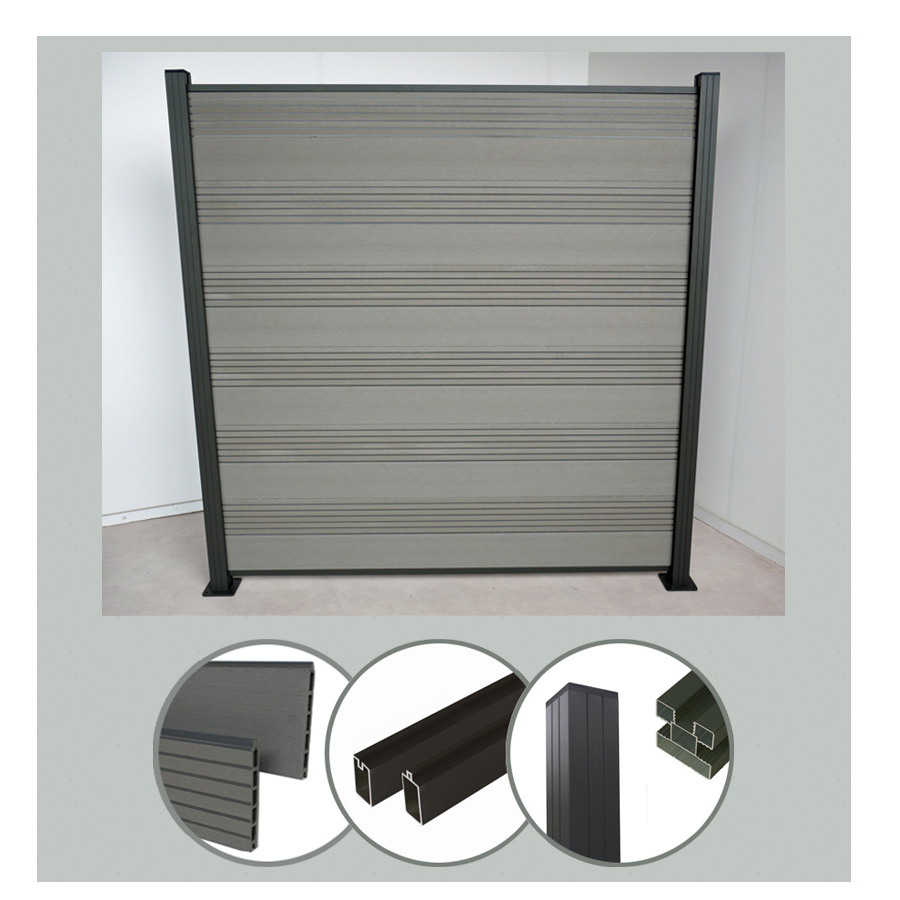 Bild von Komplettset WPC Zaun Sichtschutz Steckzaun (Höhe 185 cm/Breite 180 cm) mit Pfosten (2400 mm) zum Einbetonieren grau (Serie WoodoTexel) (2 x Zaun + 3 Pfosten)