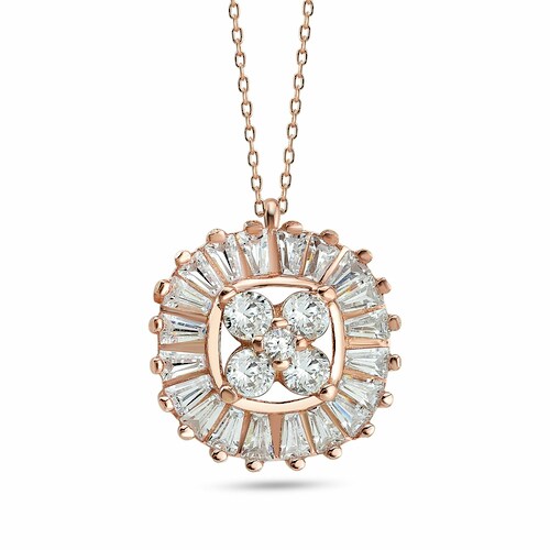 Bild von dKeniz Damen Anhänger mit Kette 925/- Sterling Silber 42cm + 3 cm rotvergoldet Zirkonia rot 145250055