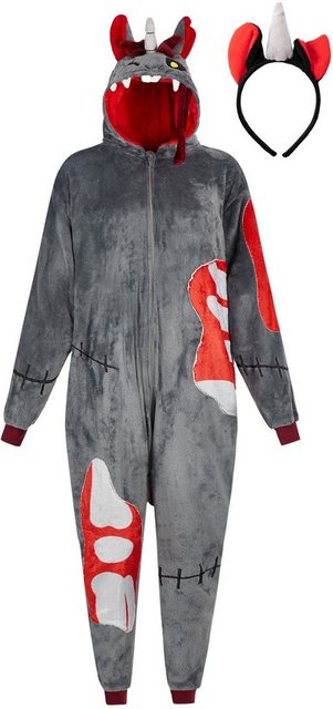 Bild von Corimori Partyanzug Flauschiges Zombie Einhorn Kostüm für Erwachsene, Jumpsuit, Fasching, Kigurumi, Halloween, Grusel Zombie Einhorn "Doomy"