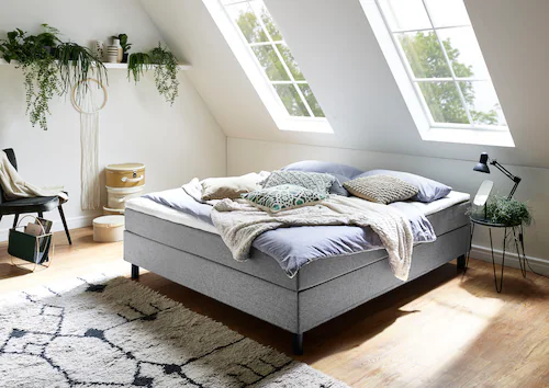 Bild von Atlantic Home Collection Happy Boxbett ohne Kopfteil, Bonellfederkern- Matratze, Härtegrad H2, Stoff, Grau, 160/200 cm, Liegehöhe ca. 58 cm
