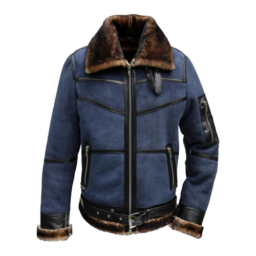Bild von Hollert Winterjacke Lammfelljacke B16 Blau für Herren