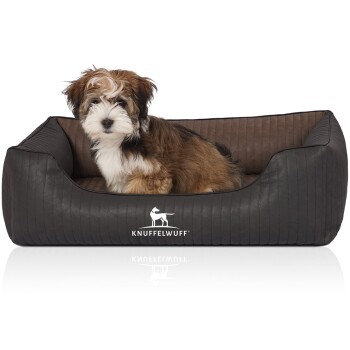 Bild von Knuffelwuff Orthopädisches Hundebett Rough Road aus laser-gestepptem marmoriertem Kunstleder M-L 85 x 63cm Schwarz/Braun