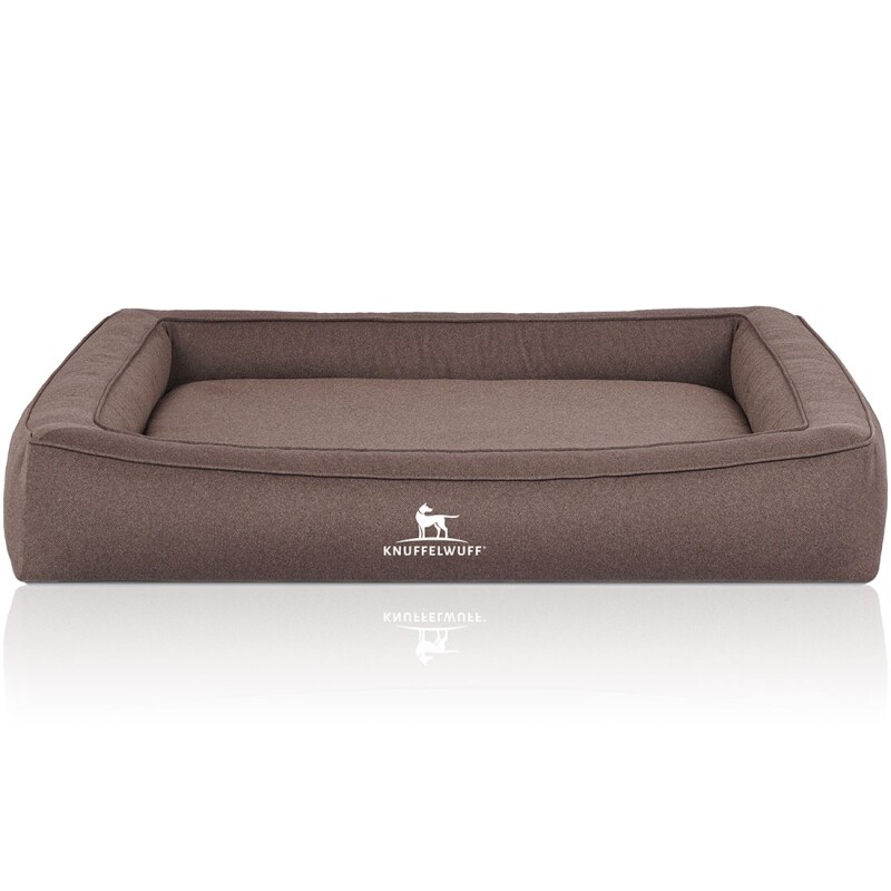 Bild von Knuffelwuff Orthopädisches Hundebett aus Velours mit Handwebcharakter Yukon braun/ grau XL