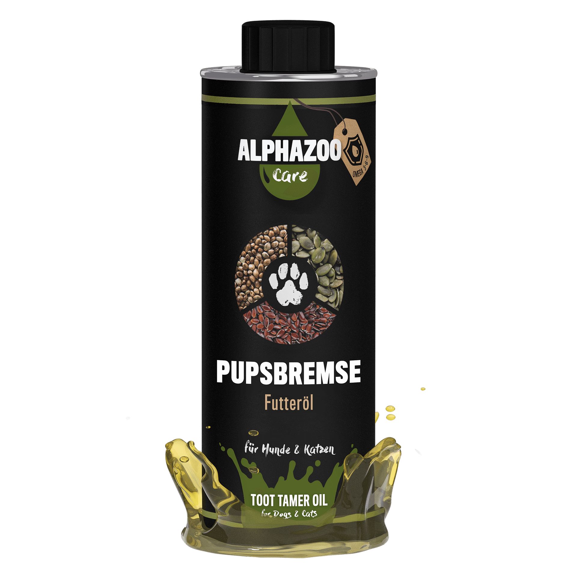 Bild von alphazoo Pupsbremse Magen Darm Futteröl für Hunde & Katzen 500 ml I Förderung der Verdauung, zur Appetit-Anregung I Magenschutz mit Hanföl & Leinöl