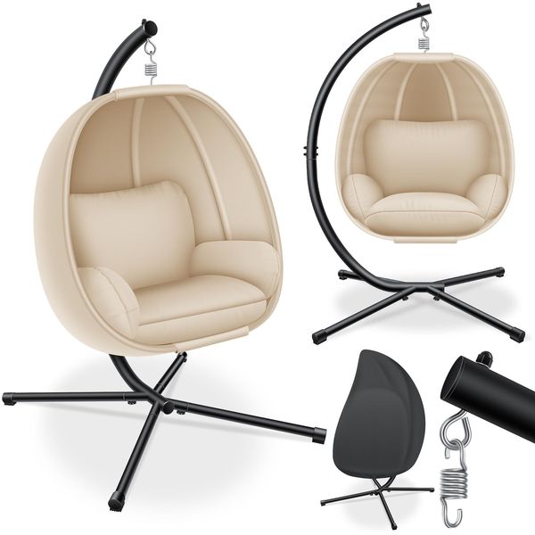 Bild von KESSER® Luxe Hängesessel mit Gestell + weicher Sitzkissen, Seitenpolsterung, Sitz- und Rückenkissen Hängekorb Indoor & Outdoor, Garten Schaukel Korb Hängestuhl Stabiler Standfuß, max. 150 kg