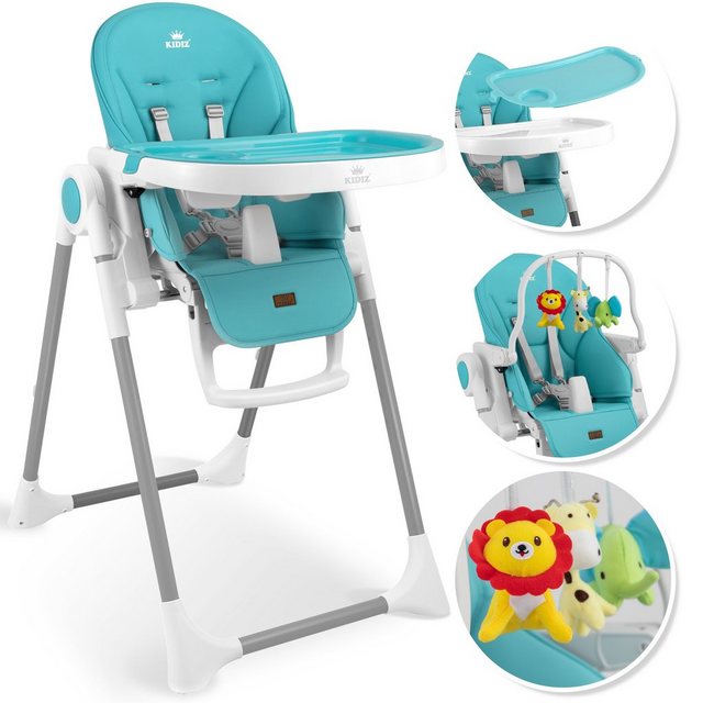 Bild von KIDIZ® 3in1 Hochstuhl Kinderhochstuhl inkl. Spielbügel, Babyliege, Kombihochstuhl Babyhochsitz,7 höhenverstellbar Verstellbare Rückenlehne, mitwachsend ab 0 Monate bis 6 Jahre Babystuhl, Türkis