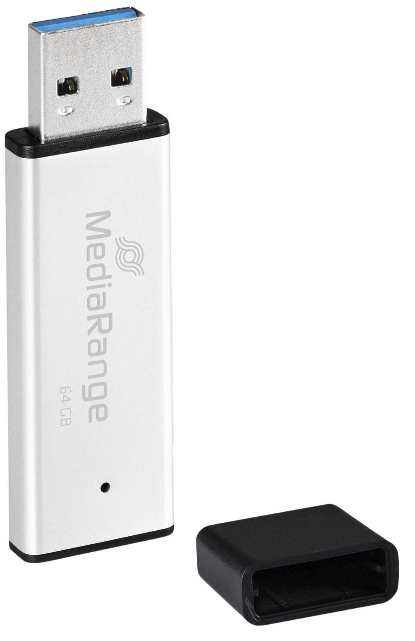 Bild von MediaRange USB 3.0 Hochleistungs Speicherstick 64GB - Mini USB Flash-Laufwerk mit hochwertigem Aluminium Gehäuse, externe Speichererweiterung mit Lesegeschwindigkeit von bis zu 200 MB/s, Farbe Silber