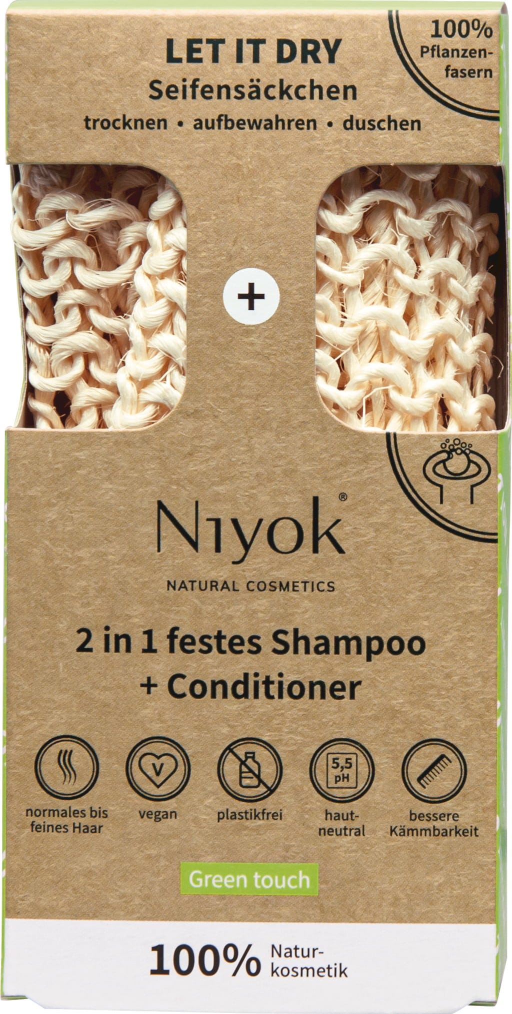Bild von Niyok 2in1 Festes Shampoo+Conditioner On-Pack - Green Touch
