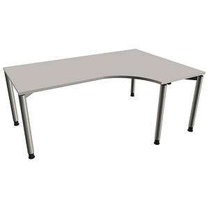 Bild von fm Sidney höhenverstellbarer Schreibtisch lichtgrau C-Form, 4-Fuß-Gestell silber 180,0 x 80,0/120,0 cm