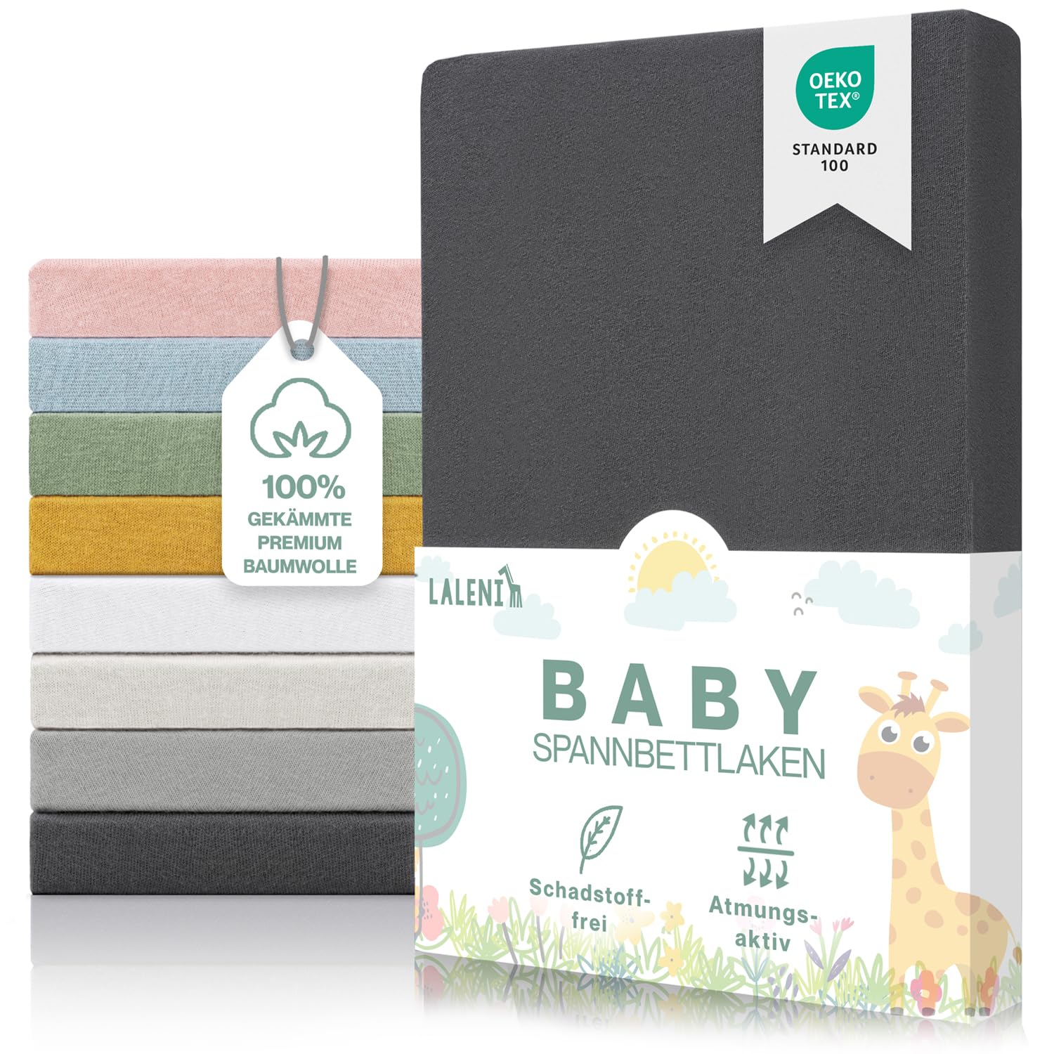 Bild von Laleni Premium Spannbettlaken 40x90 cm Babybett | Oeko-TEX zertifiziertes Kinderwagen Spannbettlaken | Stubenwagen Bezug aus 100% Baumwolle | Spannbettlaken Kinderwagen | für Babynest in Anthrazit