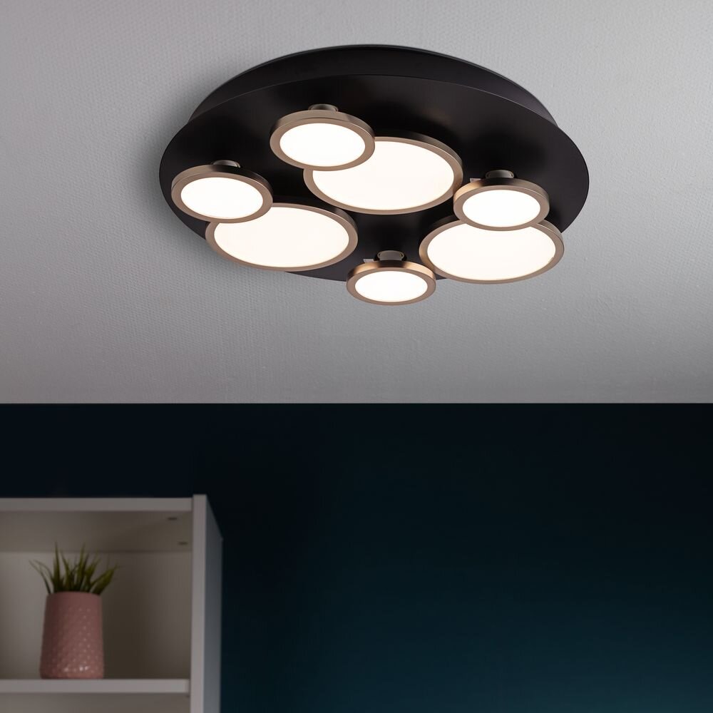Bild von famlights LED Deckenleuchte Margarete, Farbe Base: Schwarz, Farbe Leuchtmittel: Nickel, Ja, Warmweiß