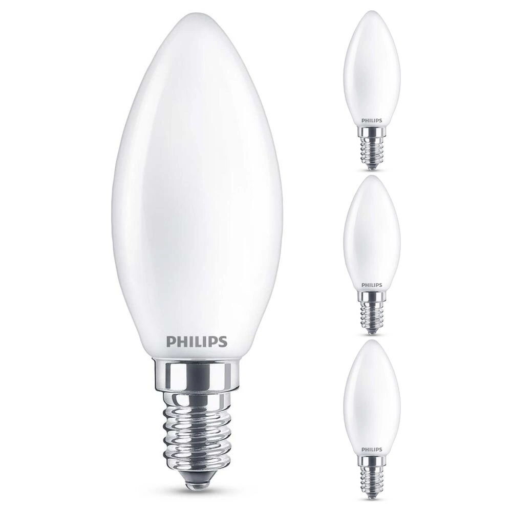 Bild von Philips LED Lampe ersetzt 60W, E14 Kerzenform B35, weiß, warmweiß, 806Lumen, nicht dimmbar, 4er Pack