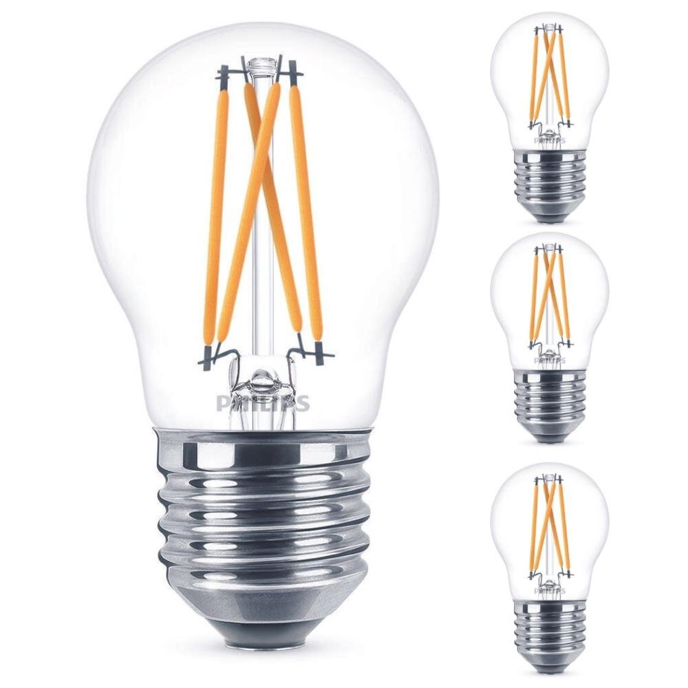 Bild von Philips LED Lampe ersetzt 40 W, E27 Tropfenform P45, klar, warmweiß, 475 Lumen, dimmbar, 4er Pack
