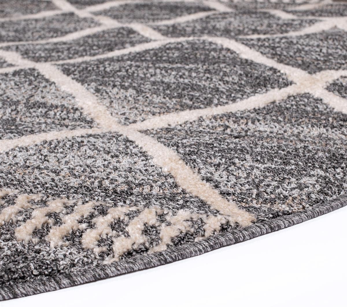 Bild von carpet city Teppich Ethno Wohnzimmer Grau - 120x120 cm Rund - Raute-Berber-Muster - Boho-Teppiche Kurzflor Modern - Tricolor Soft&Weich - Flachflor Schlafzimmer