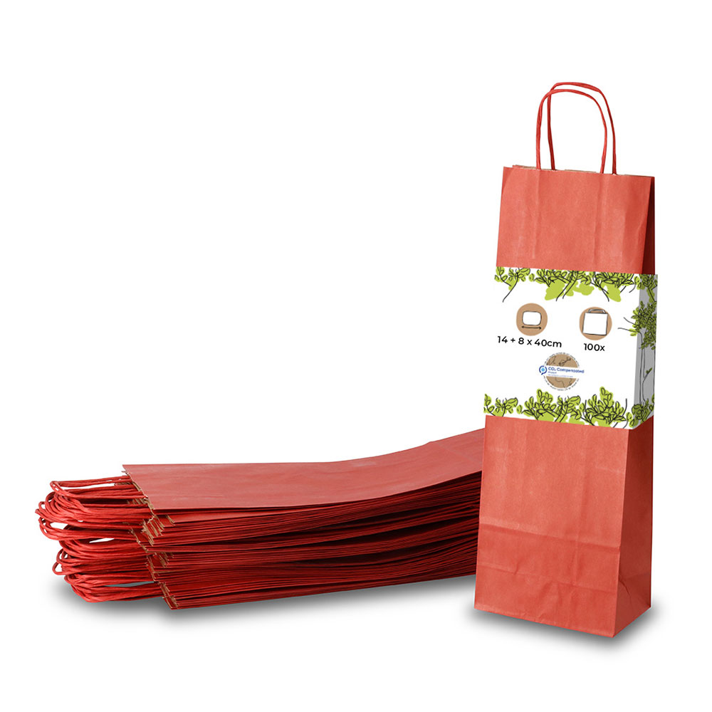 Bild von BIOZOYG 100 Stück Geschenktaschen rot Flaschentaschen für Weinflaschen Weinbeutel aus Kraftpapier umweltfreundliche Weintüten aus Kraftpapier