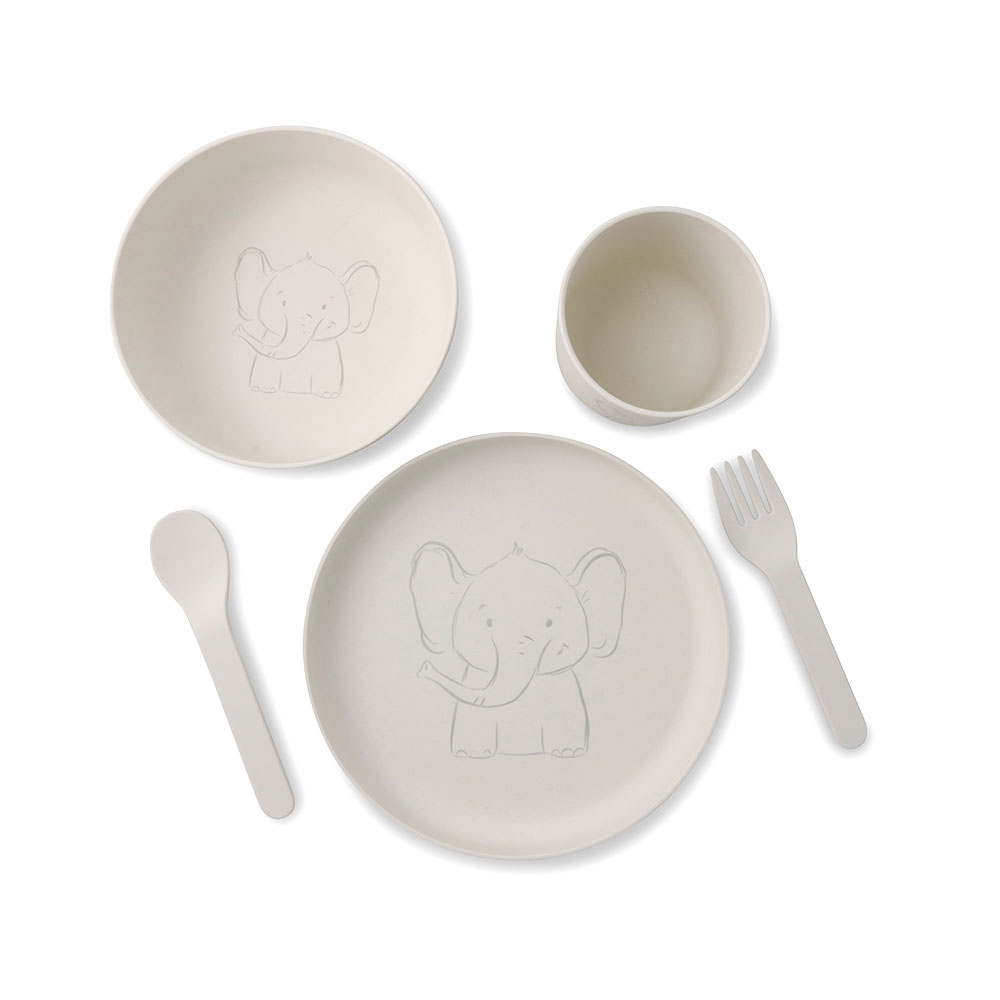 Bild von BIOZOYG 12 Sets Kinder Geschirr Set für Kinder 5-teilig - Elefant - Bio-Kunststoff - Essgeschirr, Kindergeschirr, Babygeschirr