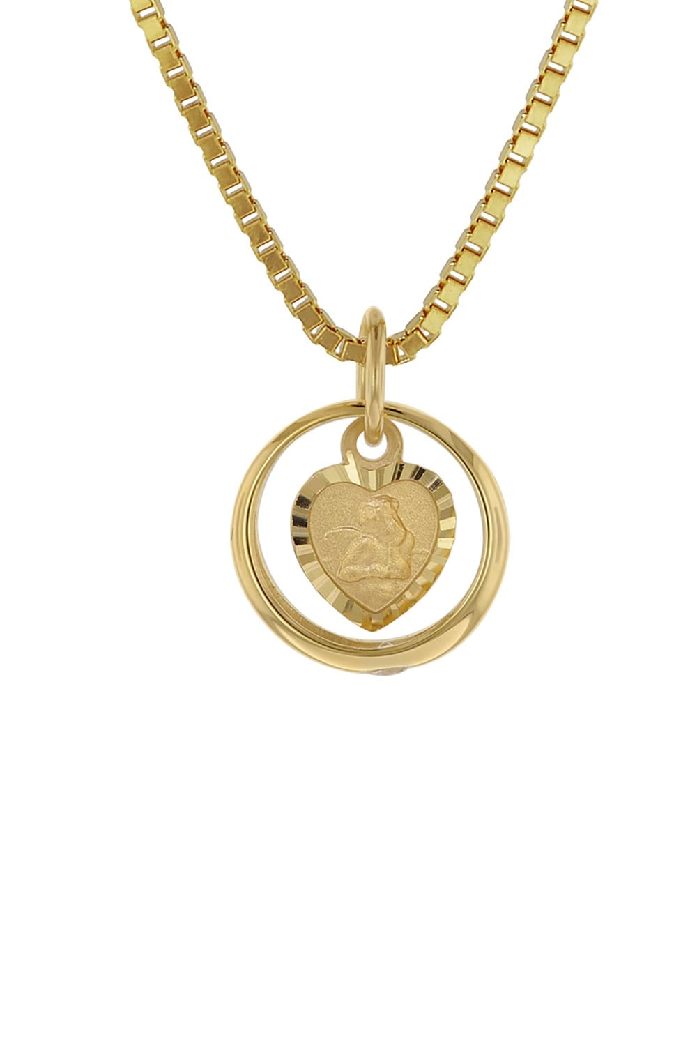 Bild von trendor 75120 Taufring mit Amorherz Gold 585 an goldplattierter Silberkette