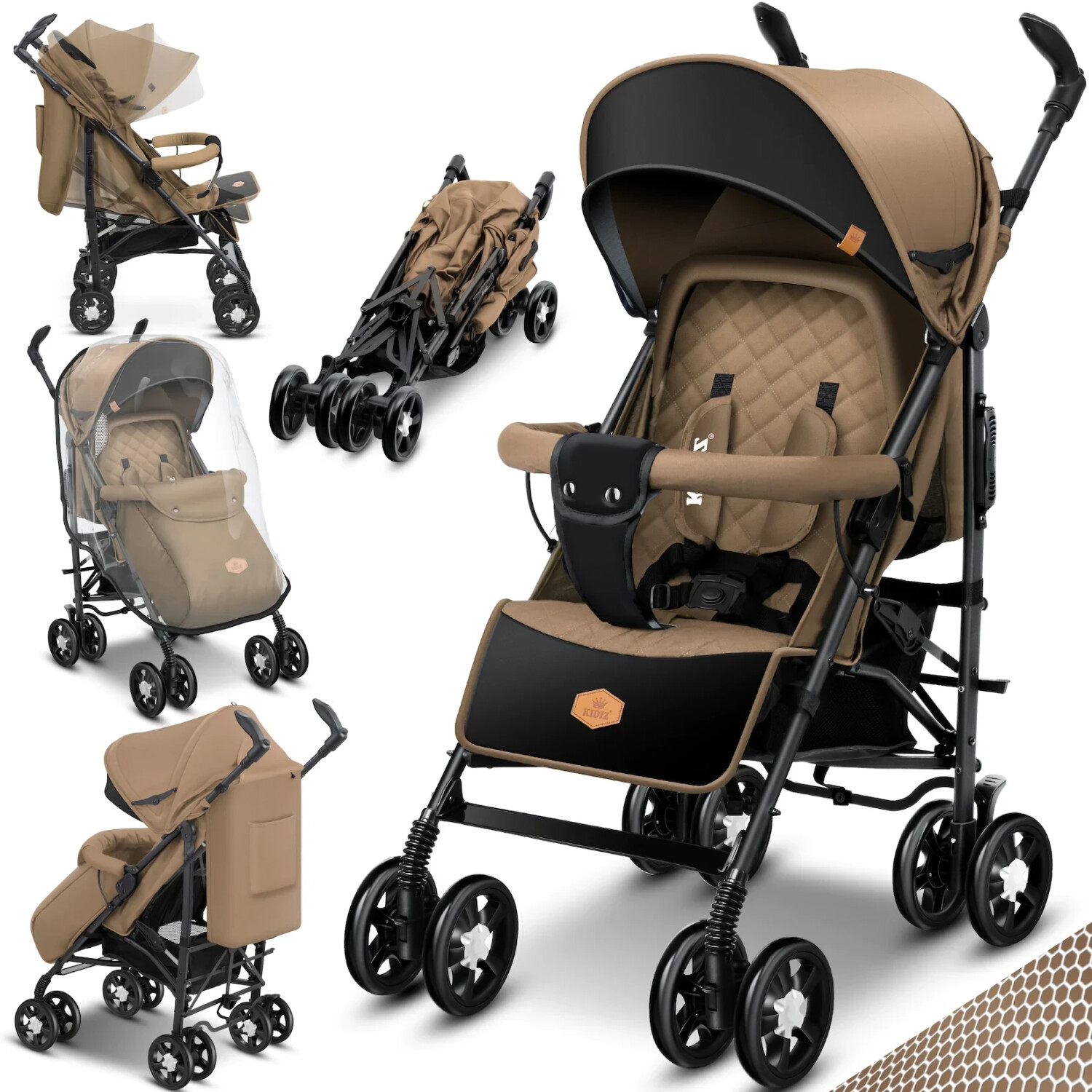 Bild von KIDIZ® Kinderwagen City-Pro Buggy Kinderbuggy klappbar Liegebuggy Sportwagen Faltbar 360° 6-Zoll-Rädern Inkl. Moskitonetz , Fußsack und Regenverdeck zusammenklappbar Schlaffunktion