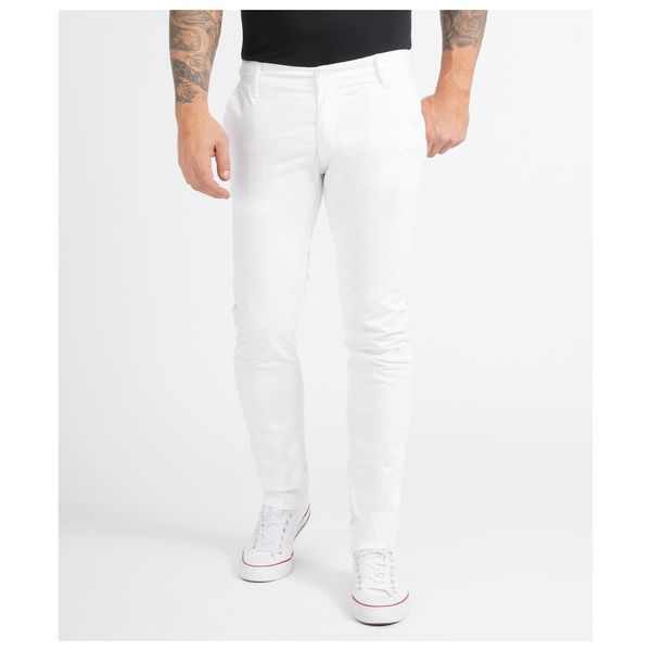 Bild von Indumentum Herren Chino Hose Slim Fit Chinohose Herrenhose Baumwolle Designer Hose Chinos Business Hose Stretch Männer Hose IS-305 Weiß W32 L30