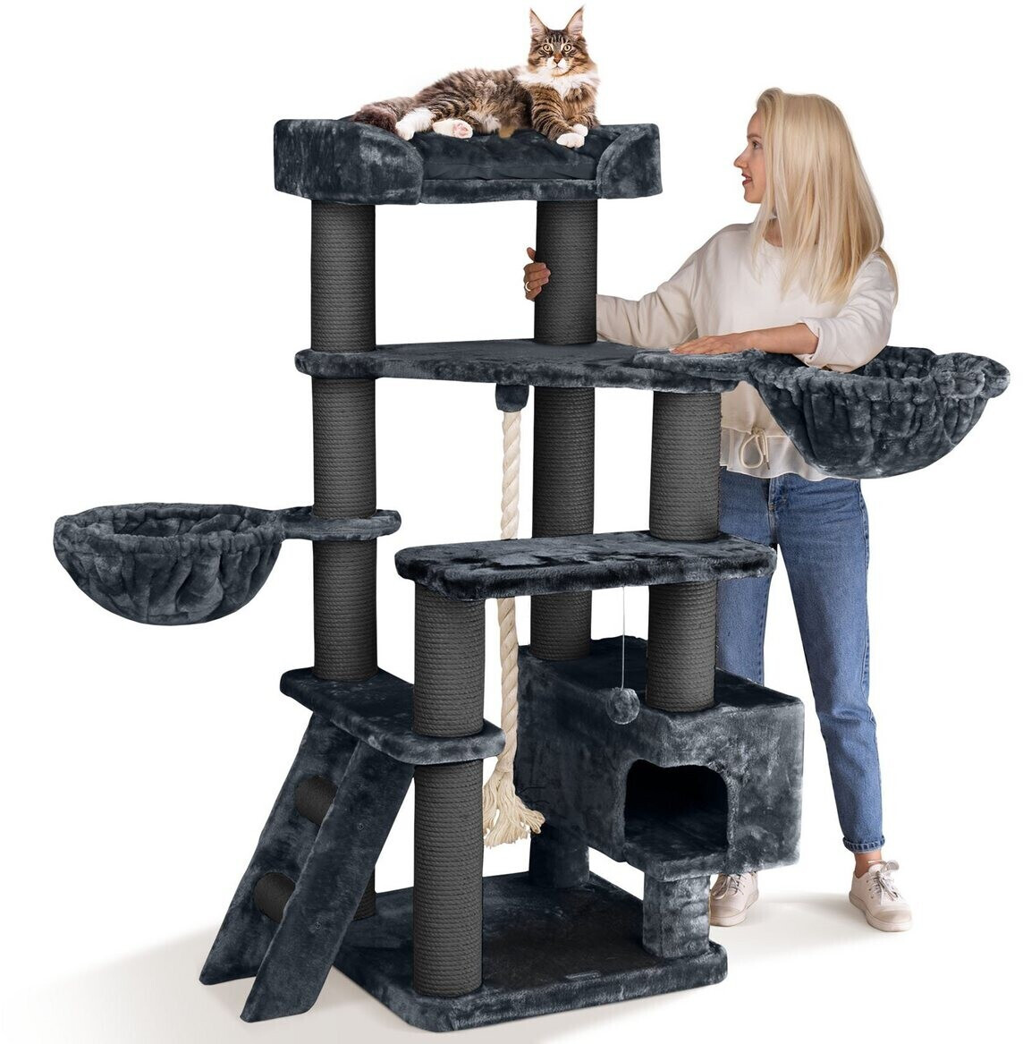 Bild von HAPPYPET Kratzbaum große Katzen XXL Jacob - Katzenbaum Deckenhoch, Stabil und Massiv mit Sisalsäulen und Dicker Bodenplatte, Ideal für Schwere Rassen