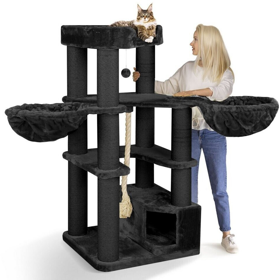 Bild von HAPPYPET Kratzbaum für große Katzen 'Oscar' - 161 cm Premium Katzenbaum stabil 47 kg, 12 cm Dicke Stämme für schwere Katzen Maine Coon, 600g Plüsch, geprüftes Holz, Anthrazit