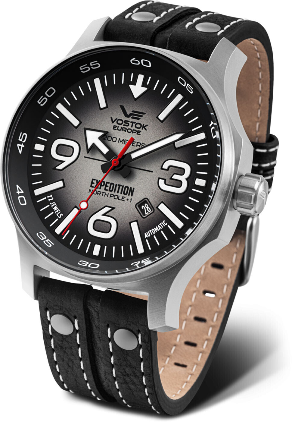 Bild von Vostok Europe YN55 Expedition Nordpol 1 Herrenuhr mit Multinieten, Lederarmband, automatisches Datum, grau/schwarz, Riemen