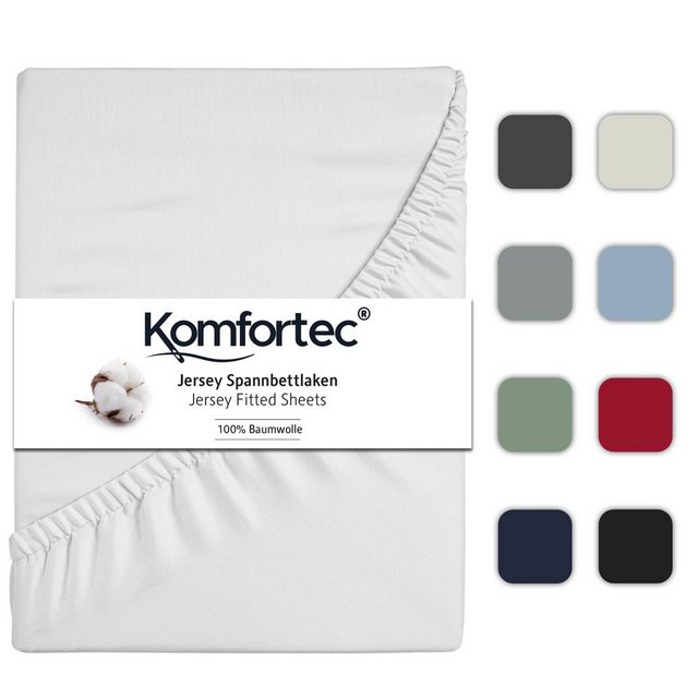 Bild von Komfortec Spannbettlaken Jersey Spannbettuch, 90x200, 140x200, 160x200, 180x200 oder 200x200 cm, 100% Baumwolle (135 g/m), Gummizug: Rundum, (1 Stück), OEKO-TEX® Standard 100 Zertifisiert, für Matratzen bis 25 cm Höhe